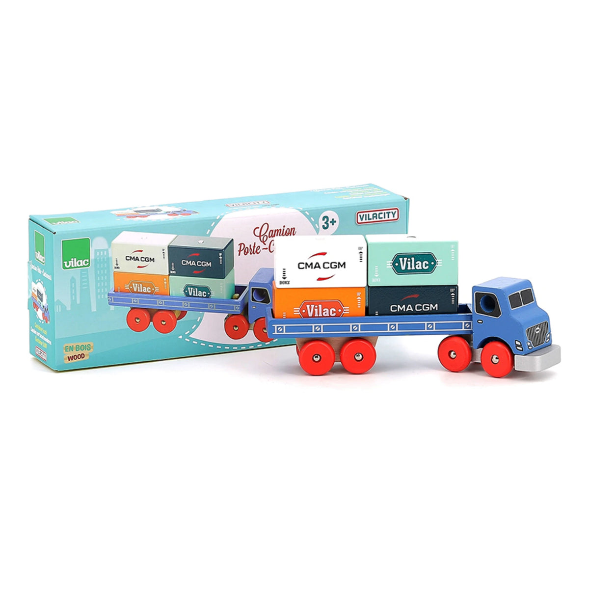 Vilac Container-LKW aus Holz – Spieltruck mit Containerblöcken ab 3 Jahren