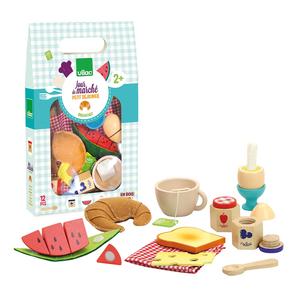 Vilac Frühstücks-Set aus Holz – Rollenspiel ab 2 Jahren, 12-teilig