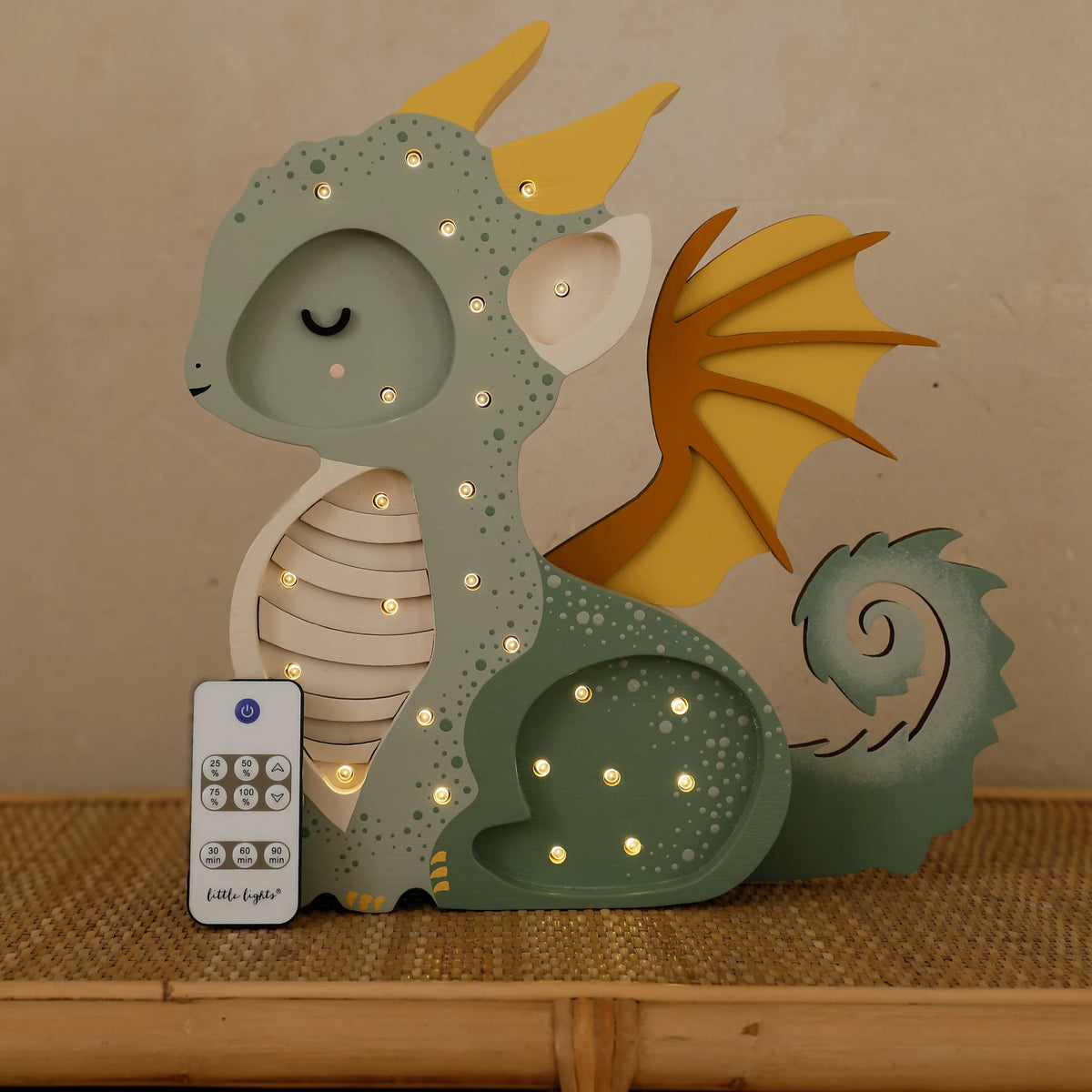 Holzlampe Baby Drache Grün - Little Lights