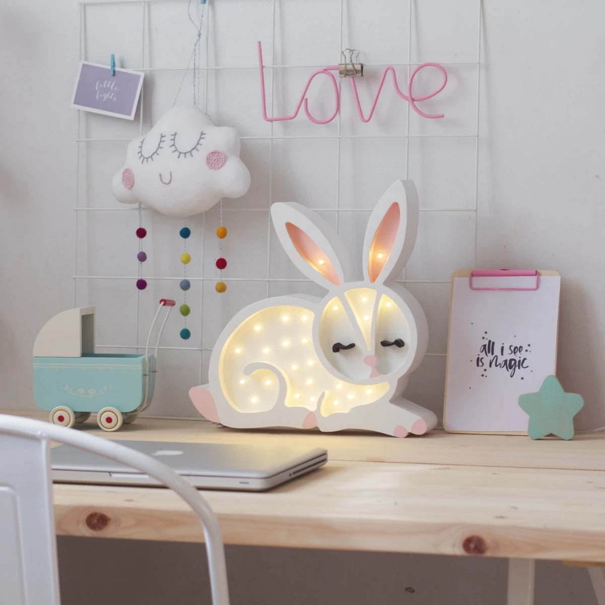 Holzlampe Hase schneeweiss - Little Lights