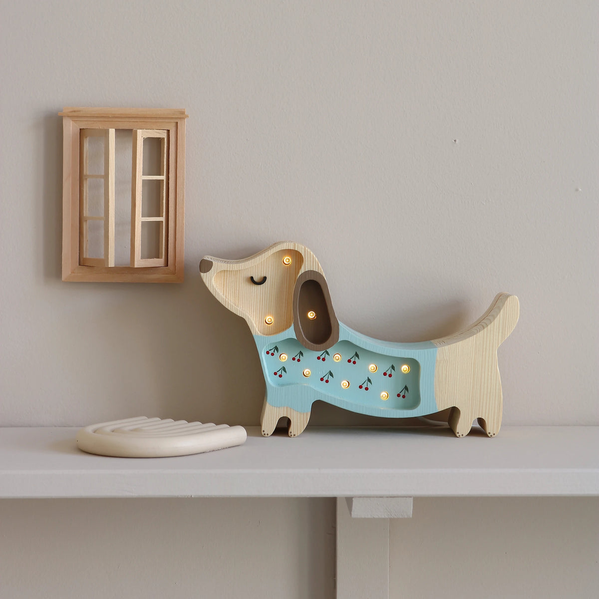 Holzlampe Hund Kirschen mini, blau - Little Lights