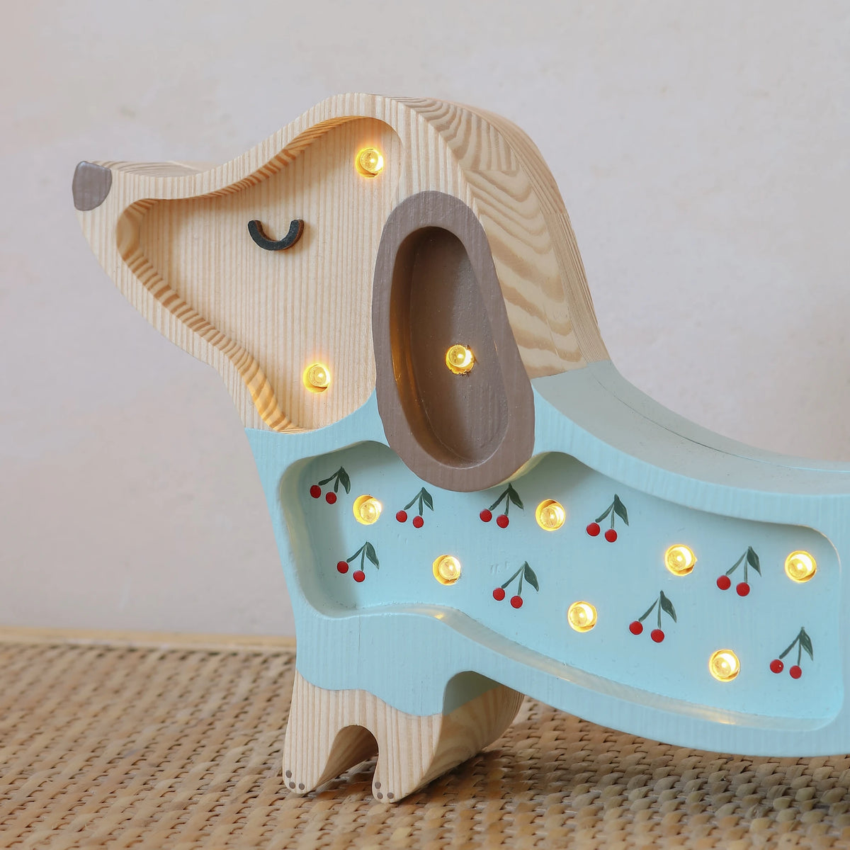 Holzlampe Hund Kirschen mini, blau - Little Lights