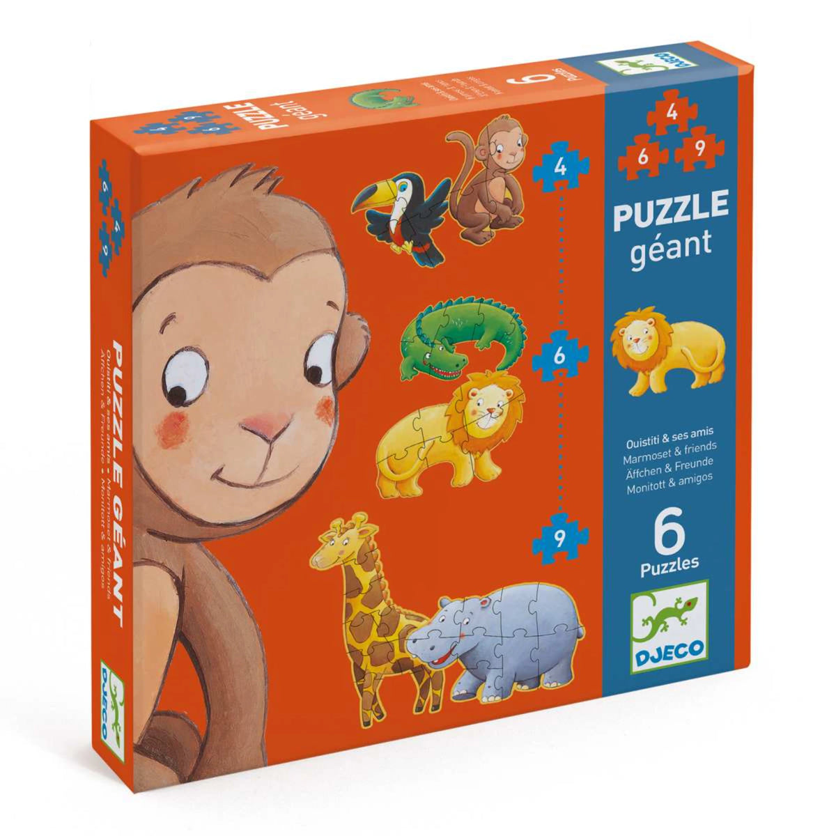 Riesenpuzzle: Dschungeltiere - 4,6,9 Teile - Djeco