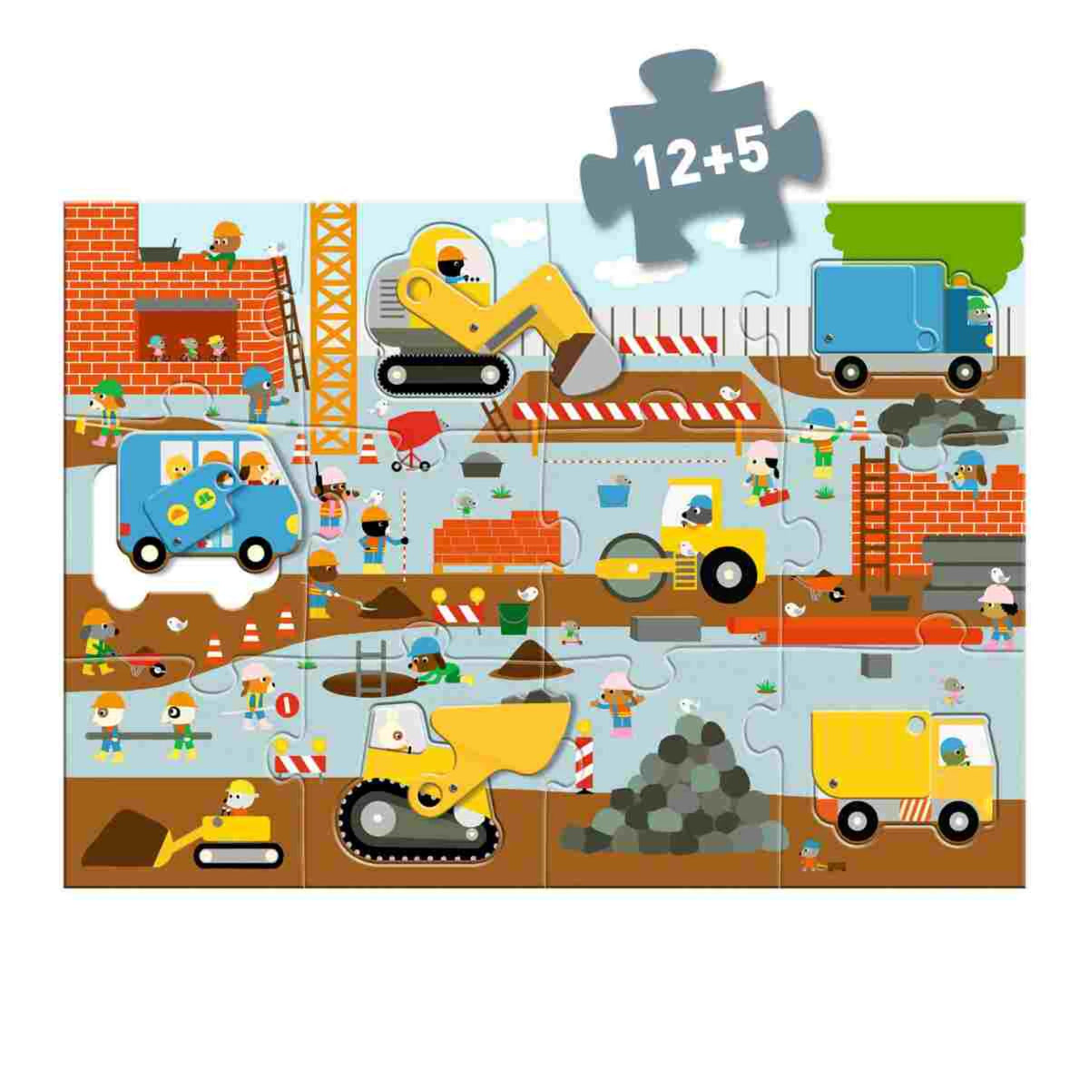 Bodenpuzzle: Baustelle - 12 + 5 Teile - Djeco