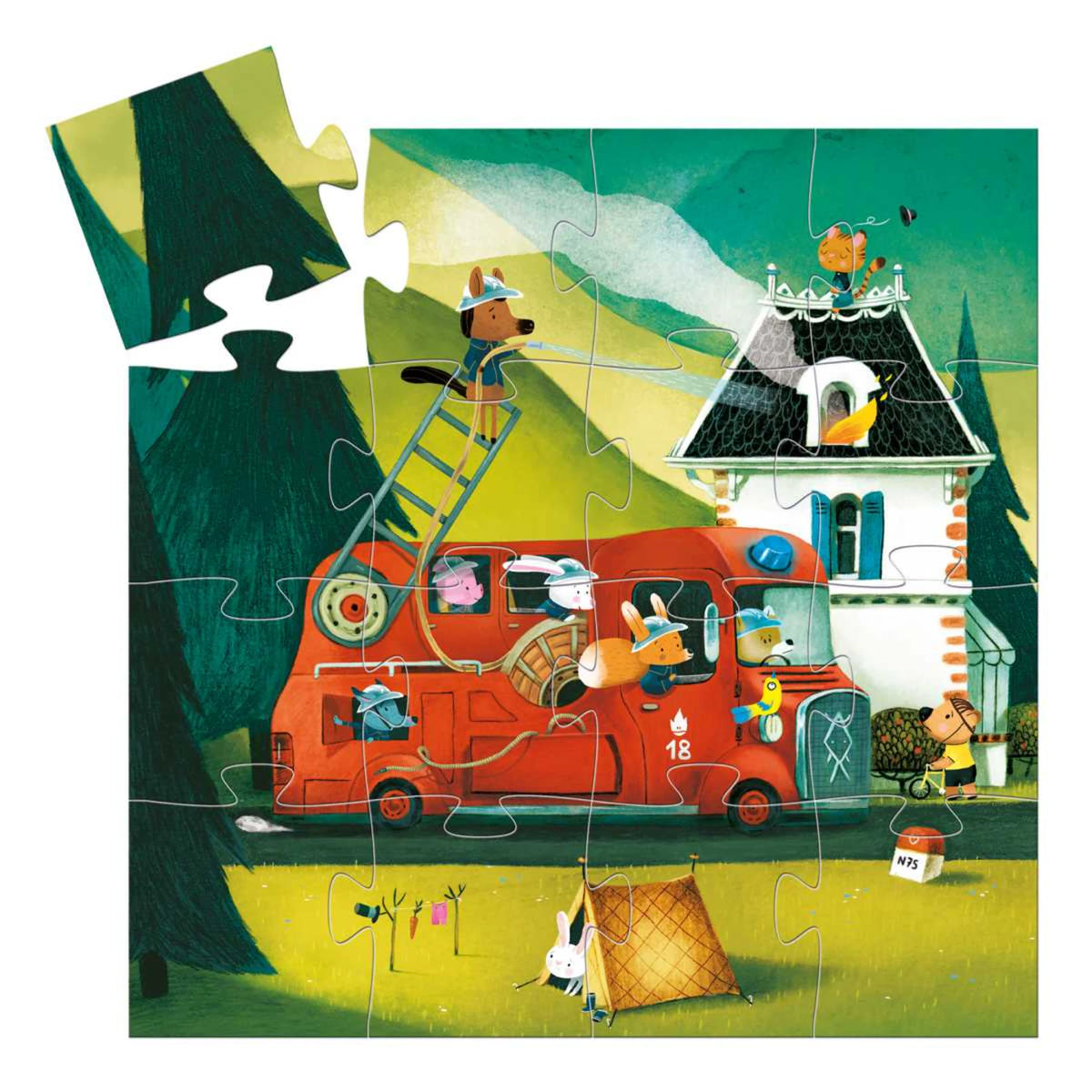 Djeco Puzzle „Feuerwehrauto“ – 16 Teile ab 3 Jahren in dekorativer Box