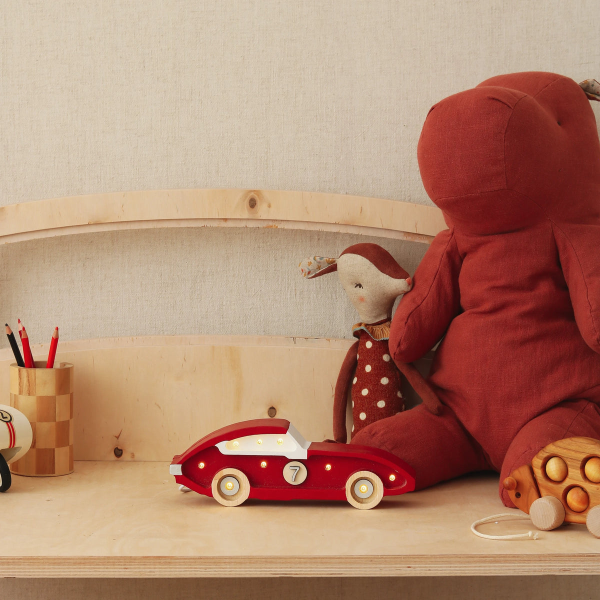 Holzlampe Rennwagen rot mini - Little Lights