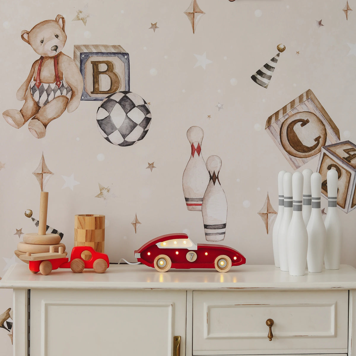 Holzlampe Rennwagen rot mini - Little Lights